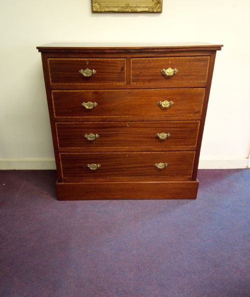Inlaid Edwardian Mahogany Two Over Three Drawer Chest.