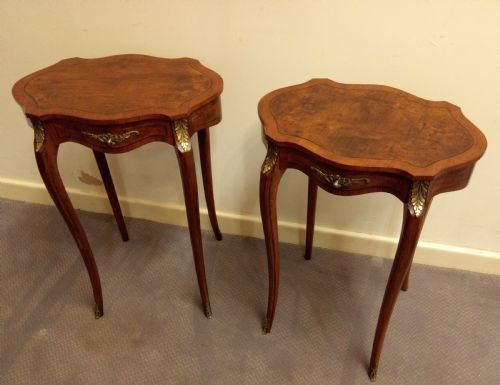 Rare Pair of Attractive Inlaid Occasional Tables with Ormolu Mounts.