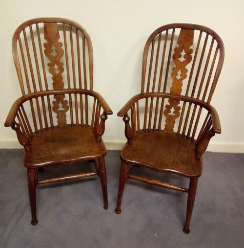 Attractive Pair of High Back Windsor Arm Chairs