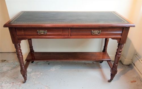 Clean Walnut Writing Table, Excellent Leather C 1900