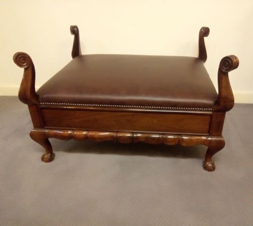 Impressive Leather and Mahogany Stool in Most Unusual Design.