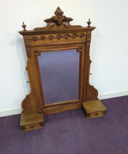 FRENCH WALNUT DRESSING TABLE MIRROR AND TRINKET DRAWERS OR OVERMANTLE - ADDITIONAL PHOTO 1