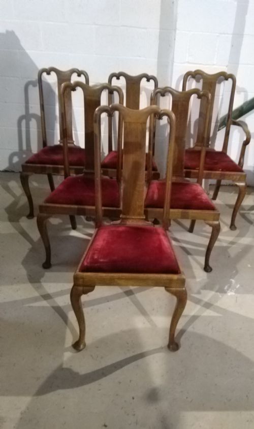 Set of Six Queen Anne Oak Dining Chairs