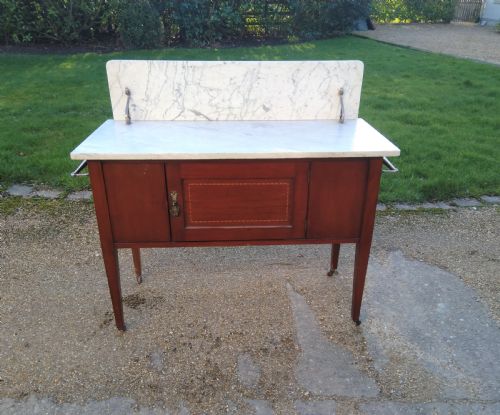 Inlaid Edwardian Mahogany Cupboard Style Wash Stand Marble Topped.