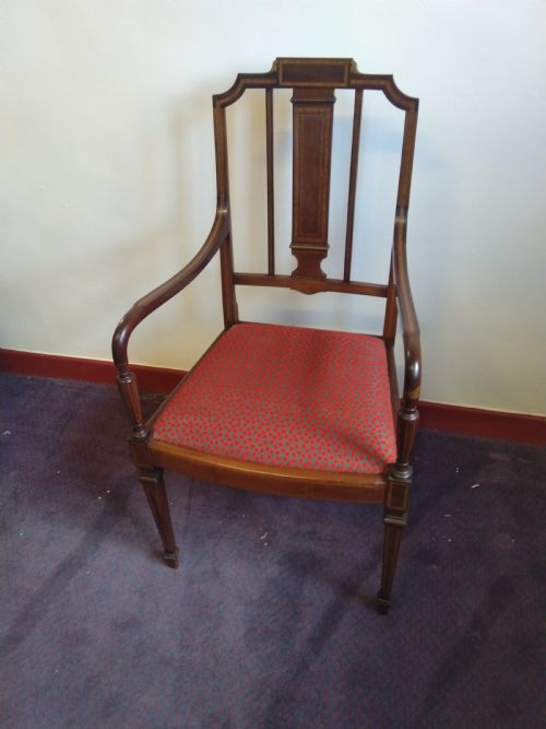 Edwarian Inlaid Mahogany Elbow Chair.