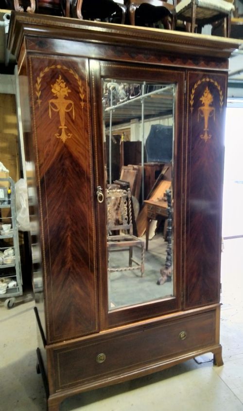 Impressive Edwardian Inlaid Mahogany Wardrobe.