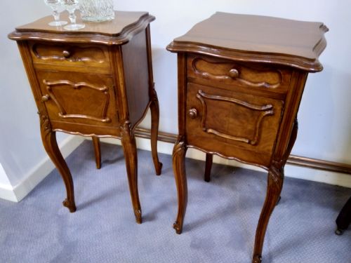 A Near Pair of Walnut Bedside Cabinets. French