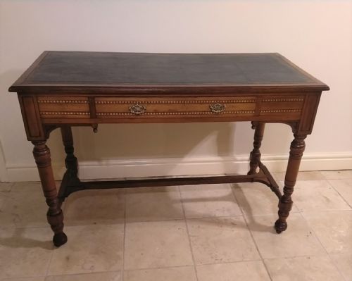 INLAID WALNUT DESK WITH GREEN LEATHER TOP - ADDITIONAL PHOTO 1