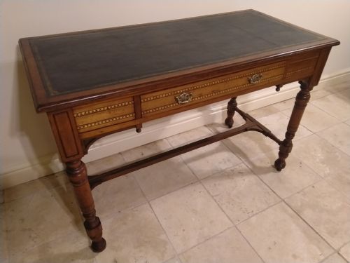 INLAID WALNUT DESK WITH GREEN LEATHER TOP - ADDITIONAL PHOTO 2