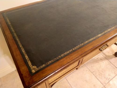 INLAID WALNUT DESK WITH GREEN LEATHER TOP - ADDITIONAL PHOTO 3