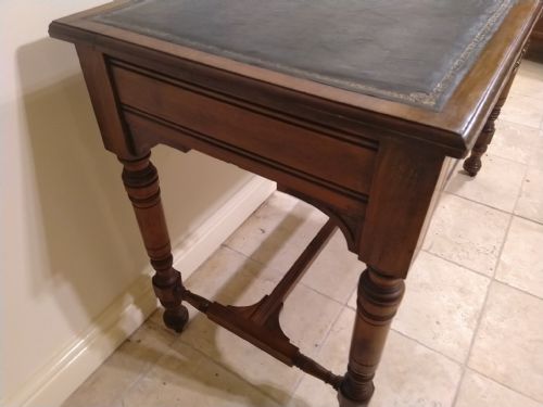 INLAID WALNUT DESK WITH GREEN LEATHER TOP - ADDITIONAL PHOTO 4