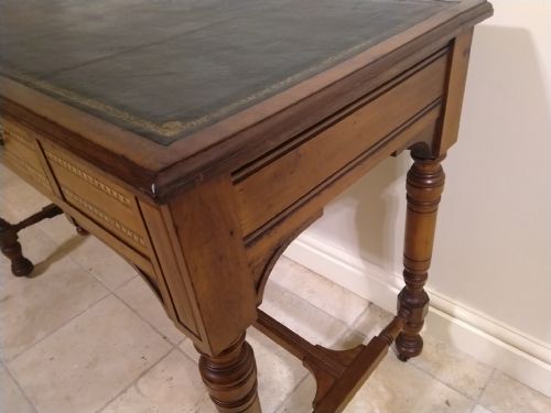 INLAID WALNUT DESK WITH GREEN LEATHER TOP - ADDITIONAL PHOTO 5