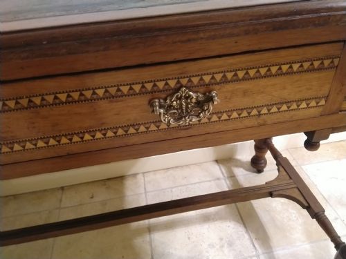 INLAID WALNUT DESK WITH GREEN LEATHER TOP - ADDITIONAL PHOTO 6