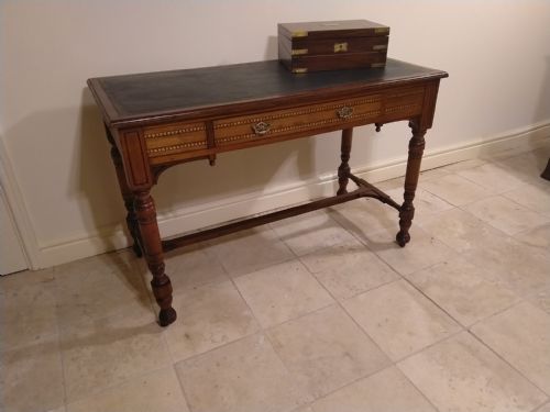 INLAID WALNUT DESK WITH GREEN LEATHER TOP - ADDITIONAL PHOTO 7
