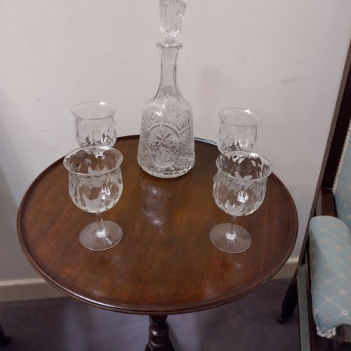 A Set of 4 Etched Glasses and Similar Decanter.