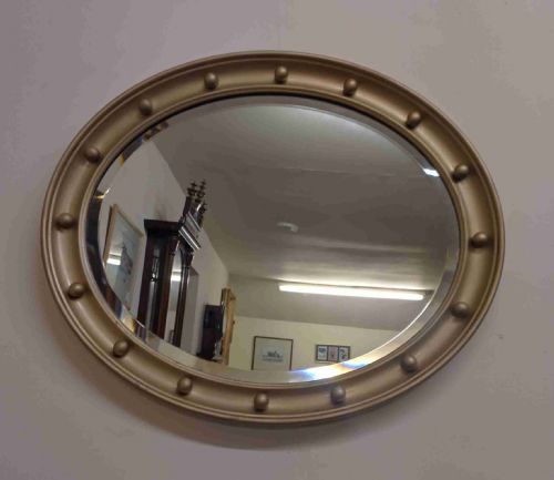REGENCY STYLE GILT METAL OVAL MIRROR - ADDITIONAL PHOTO 2