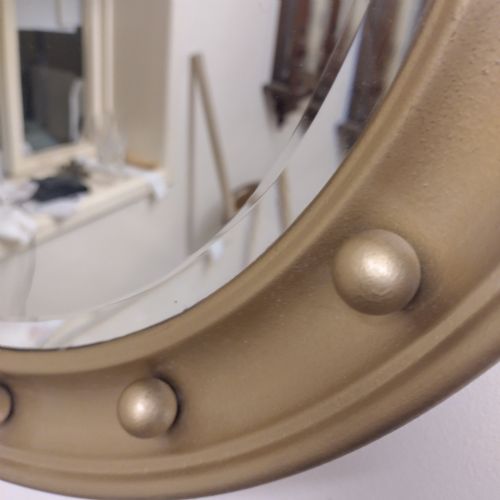 REGENCY STYLE GILT METAL OVAL MIRROR - ADDITIONAL PHOTO 6