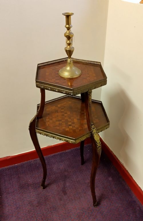 FRENCH INLAID AND GALLERIED OCCASIONAL TABLE IN TWO TIERS - ADDITIONAL PHOTO 5