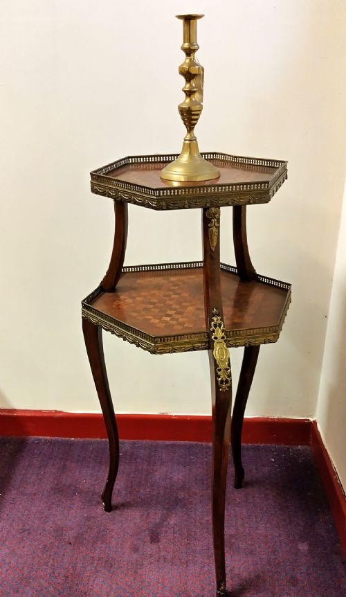 FRENCH INLAID AND GALLERIED OCCASIONAL TABLE IN TWO TIERS - ADDITIONAL PHOTO 6