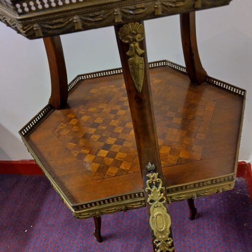 FRENCH INLAID AND GALLERIED OCCASIONAL TABLE IN TWO TIERS - ADDITIONAL PHOTO 2
