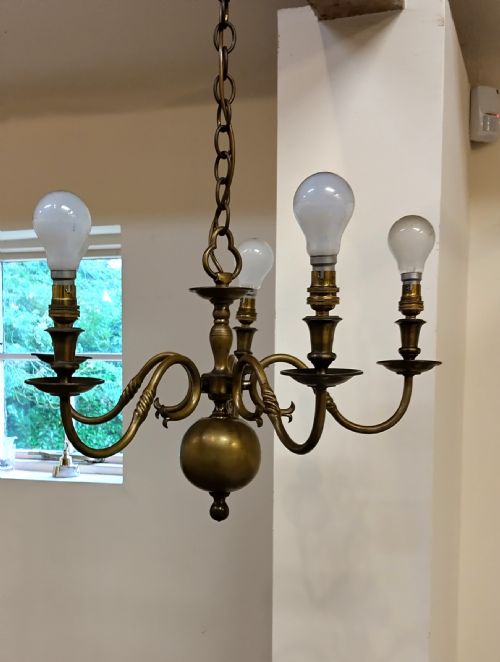 GOOD SOLID BRASS CEILING LIGHT 5 BRANCH - ADDITIONAL PHOTO 3