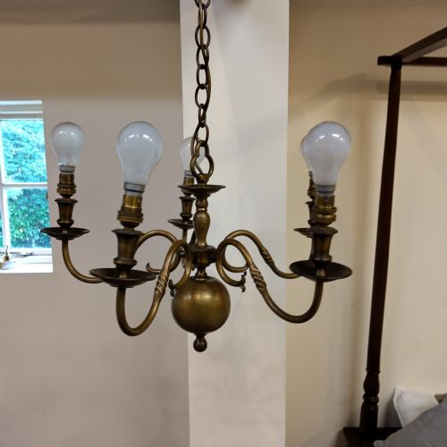GOOD SOLID BRASS CEILING LIGHT 5 BRANCH - ADDITIONAL PHOTO 1