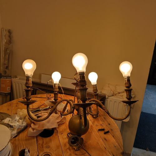 GOOD SOLID BRASS CEILING LIGHT 5 BRANCH - ADDITIONAL PHOTO 5