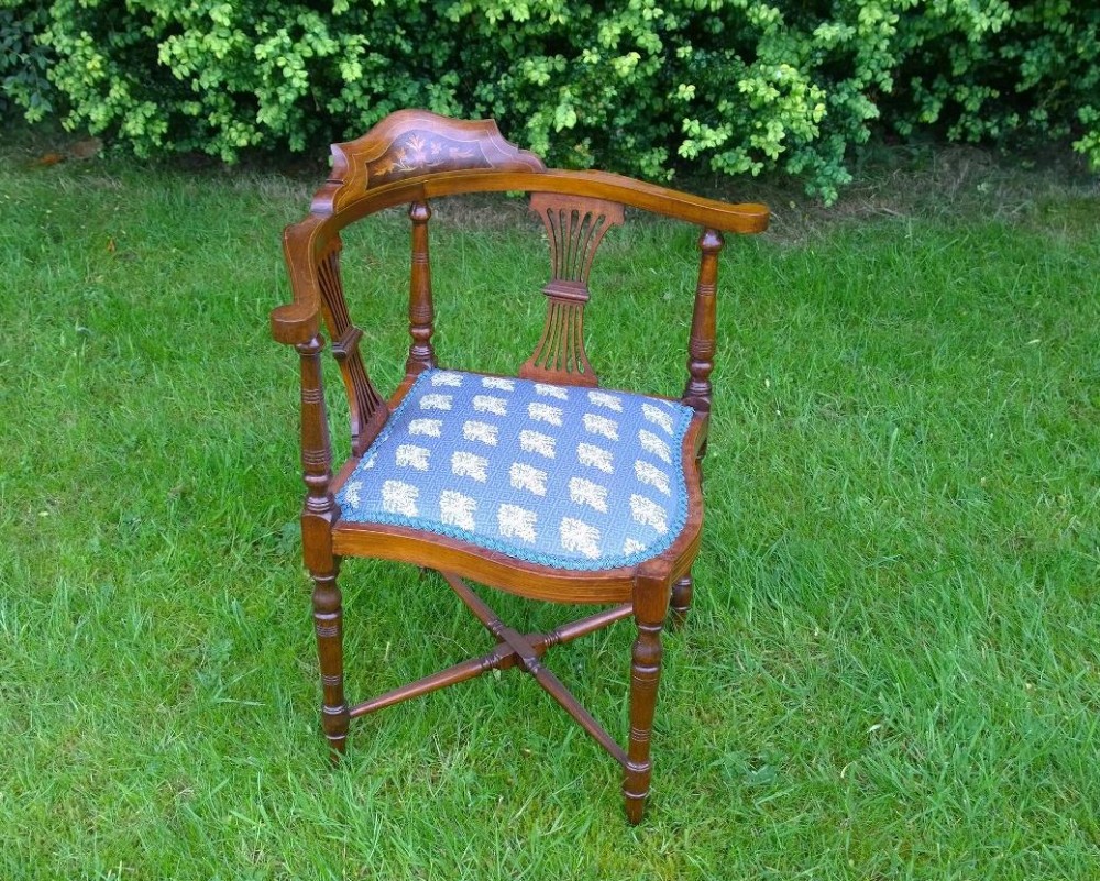 pretty inlaid corner chair, circa 1900