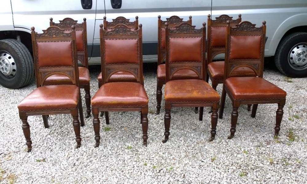 Well detailed set of eight 19thC Oak dining chairs. 
