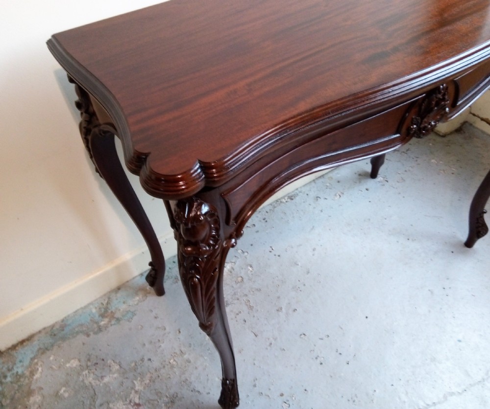 Mahogany fold over table on elegant cabriole leg View III