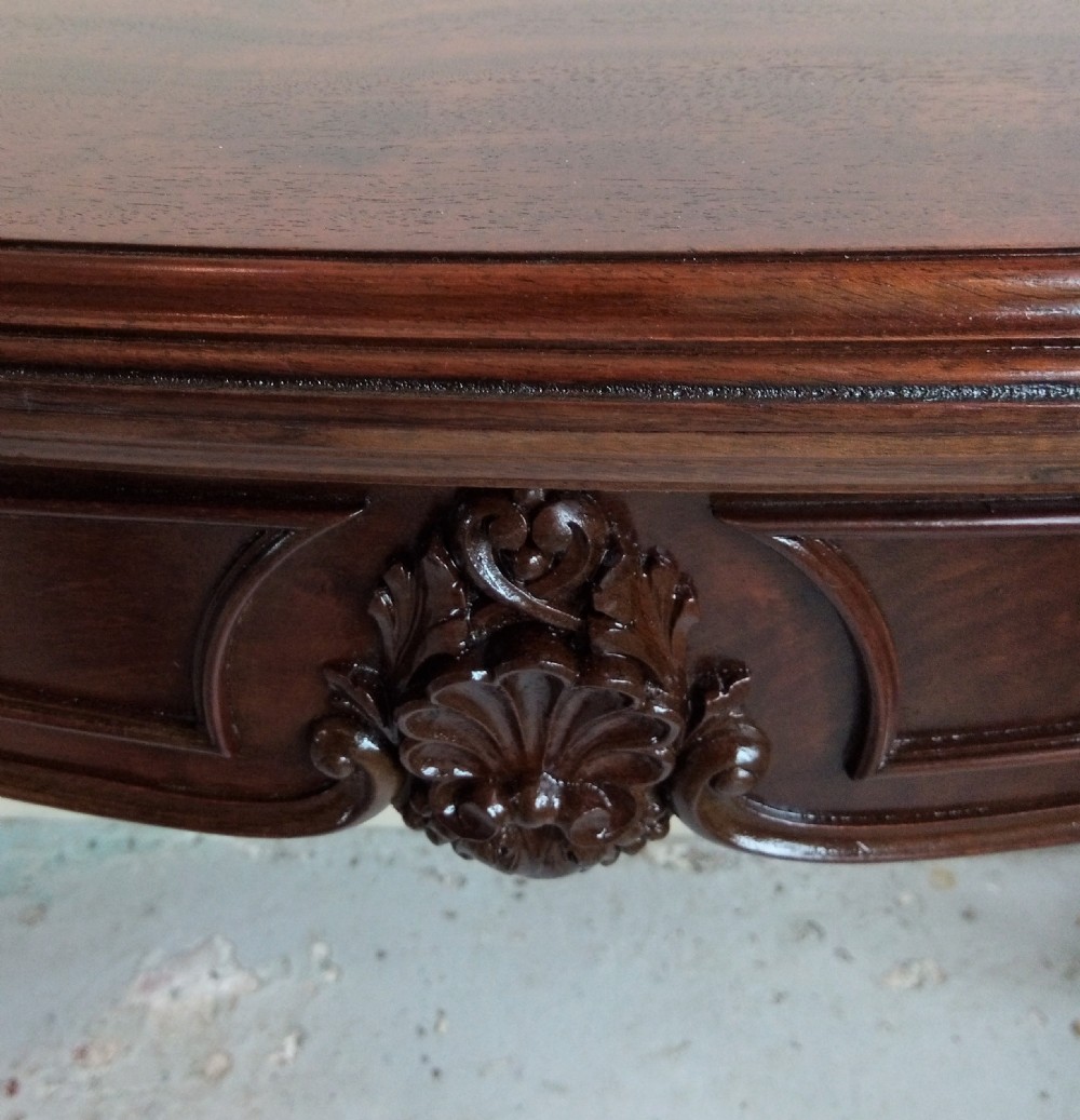 Mahogany fold over table on elegant cabriole leg View IV