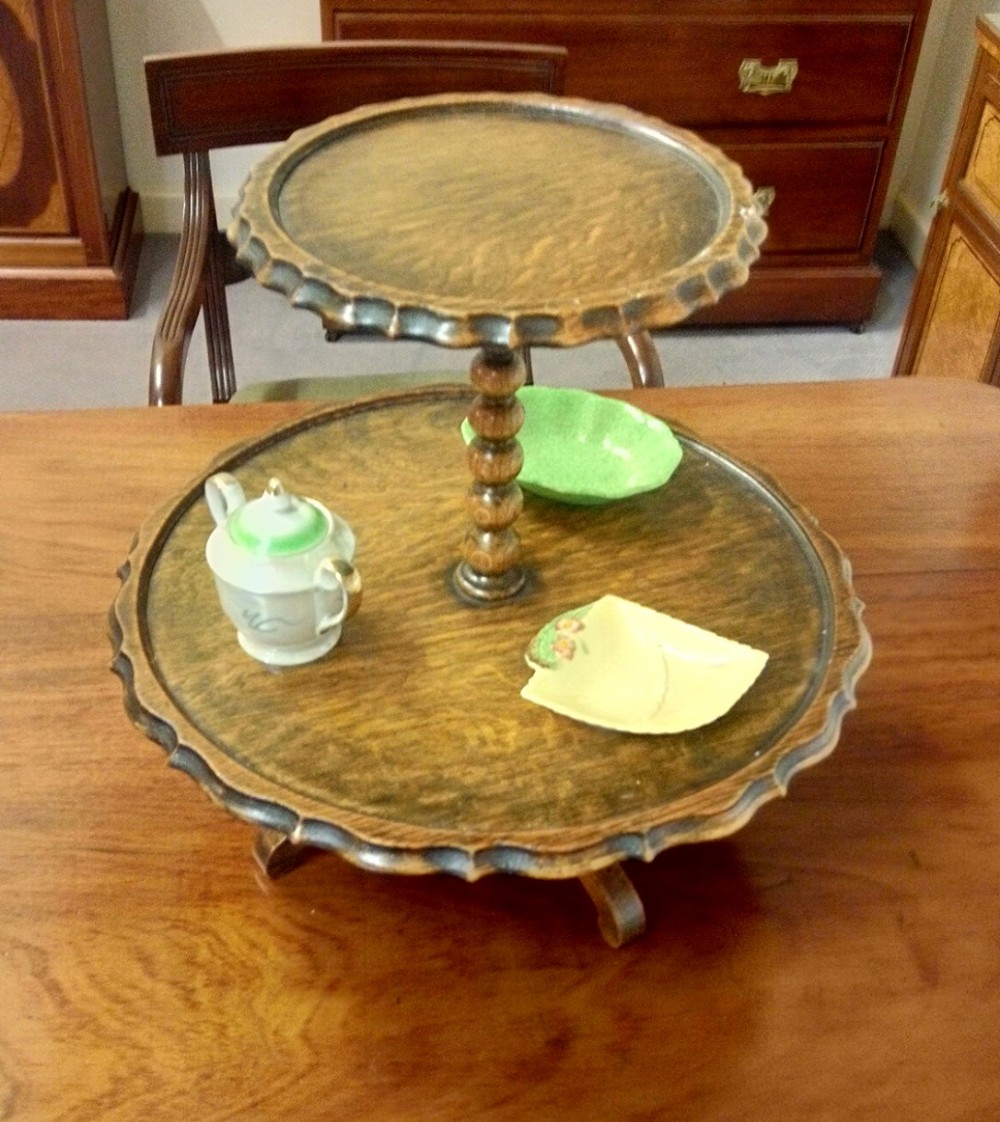 Oak Lazy susan, rare two tier example