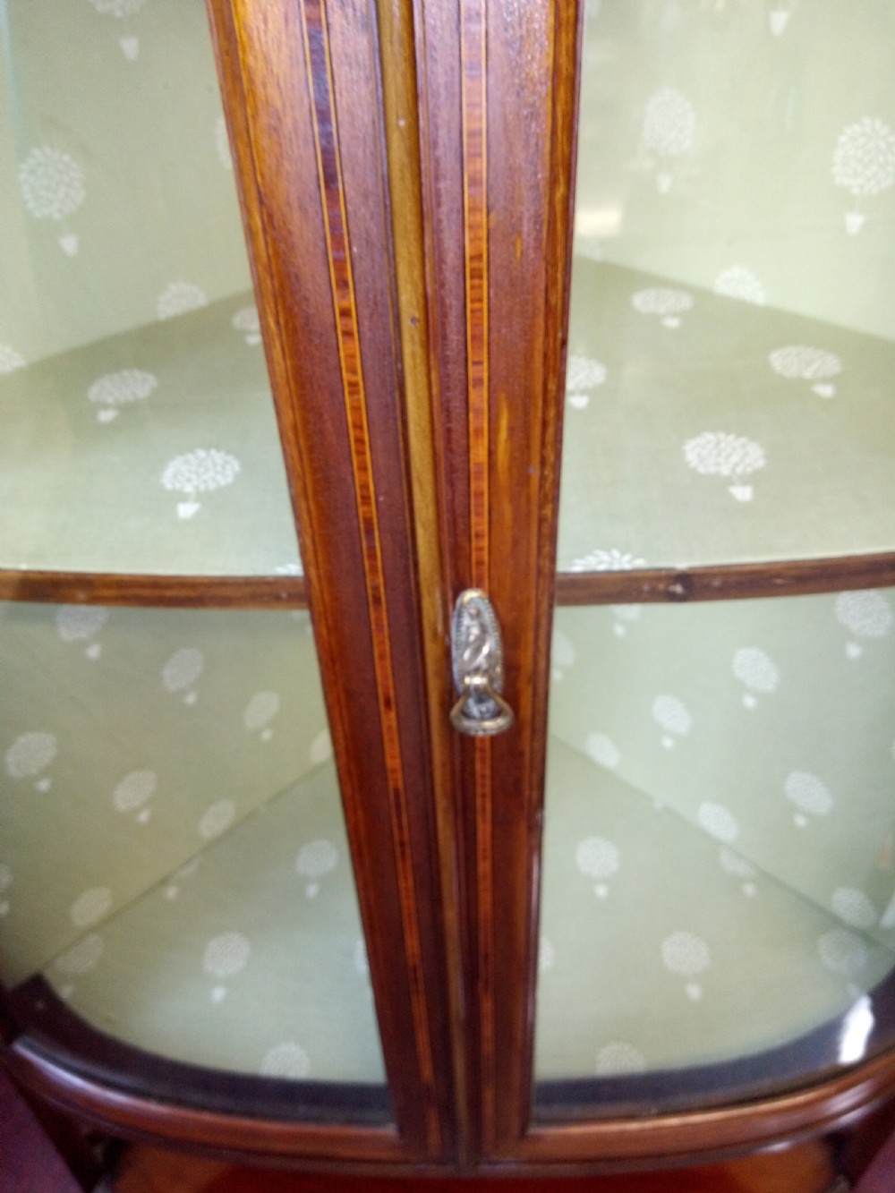  Sheraton Revival Inlaid Corner display case, very clean condition View III