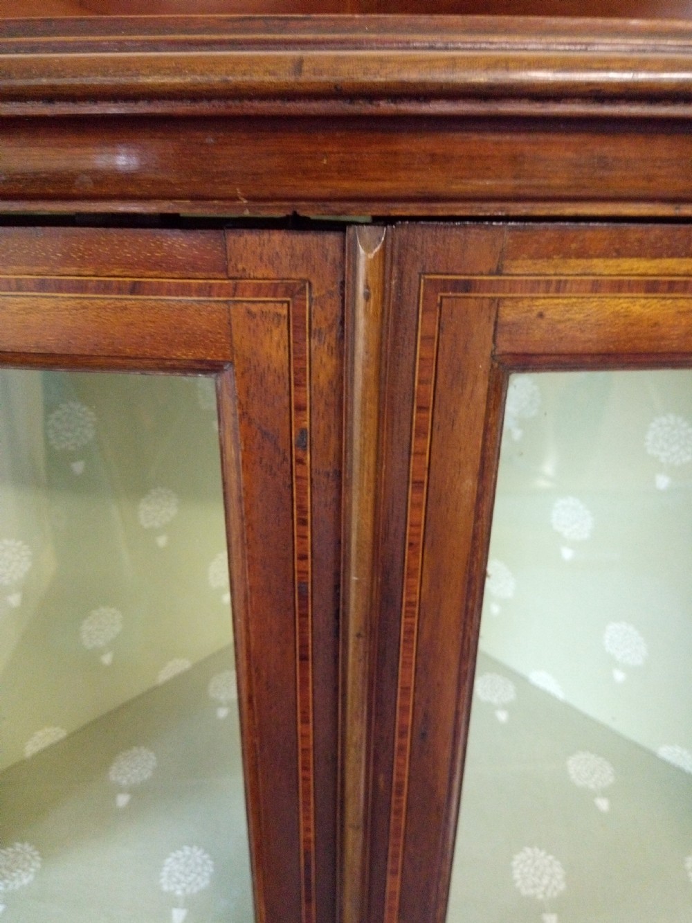 Sheraton Revival Inlaid Corner display case, very clean condition View V