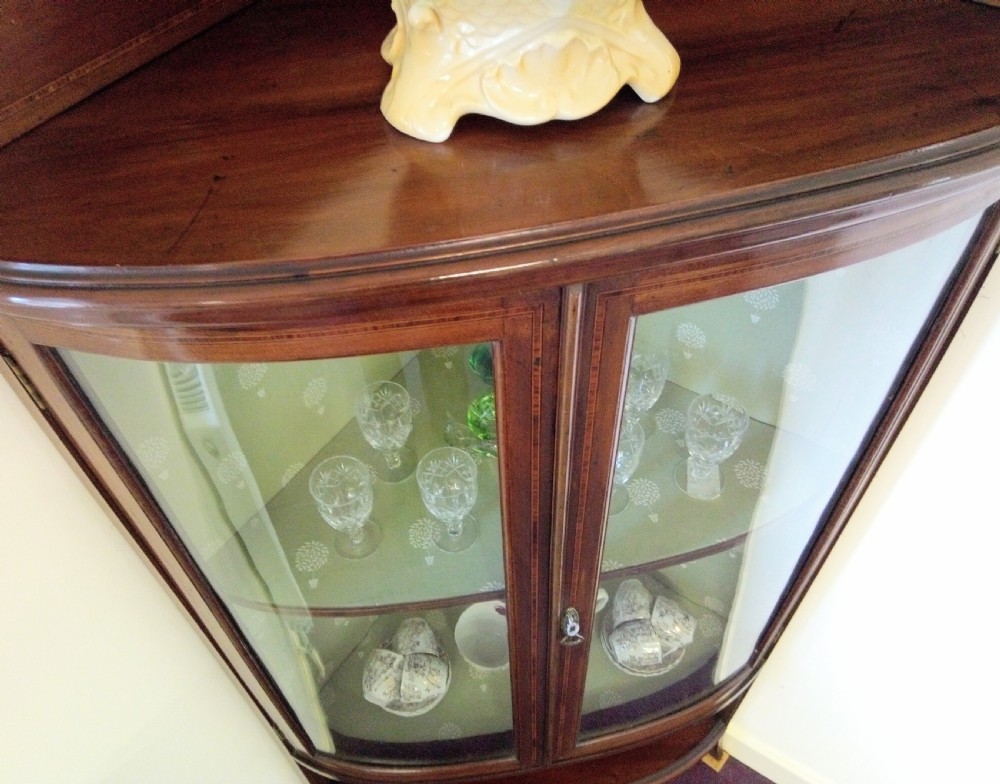  Sheraton Revival Inlaid Corner display case, very clean condition View VI