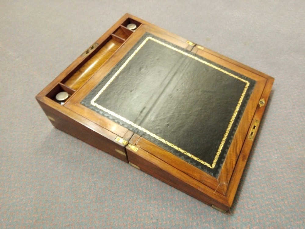 19thC Walnut writing box or slope, very clean with key. View II