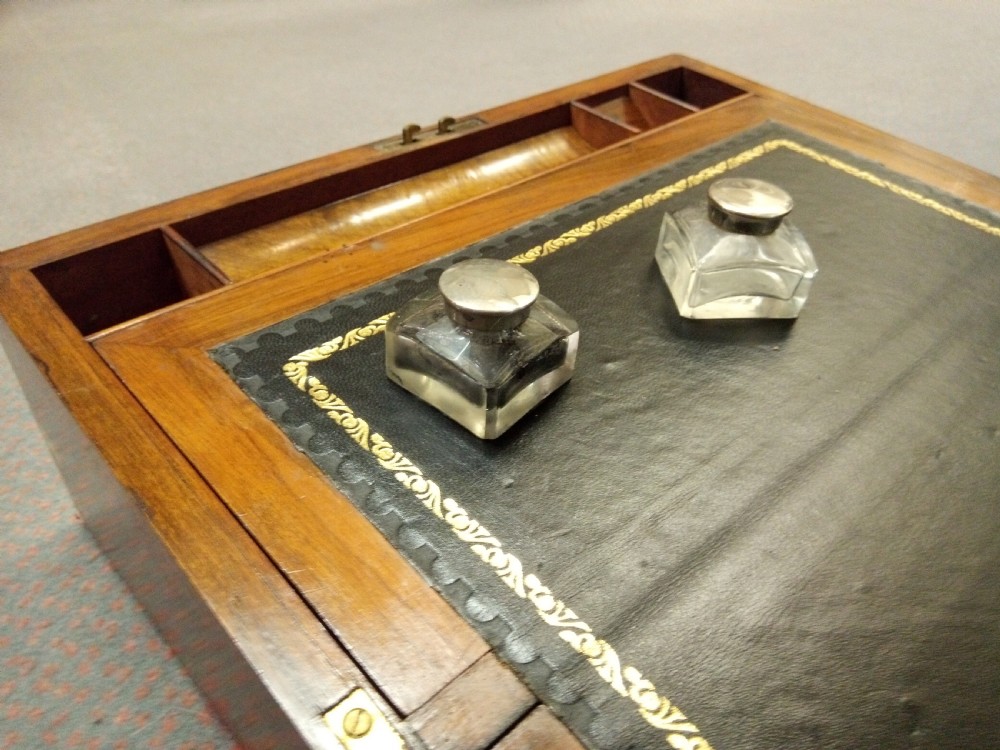 19thC Walnut writing box or slope, very clean with key. View III