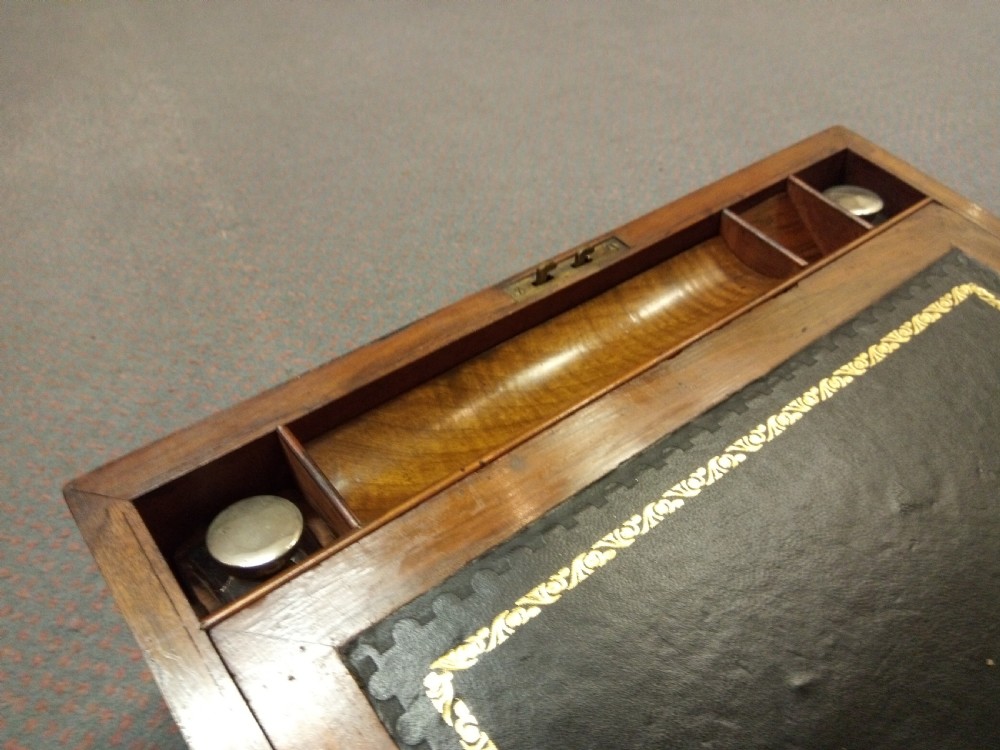 19thC Walnut writing box or slope, very clean with key. View IV