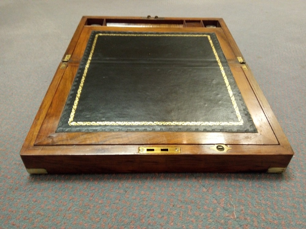 19thC Walnut writing box or slope, very clean with key. View V