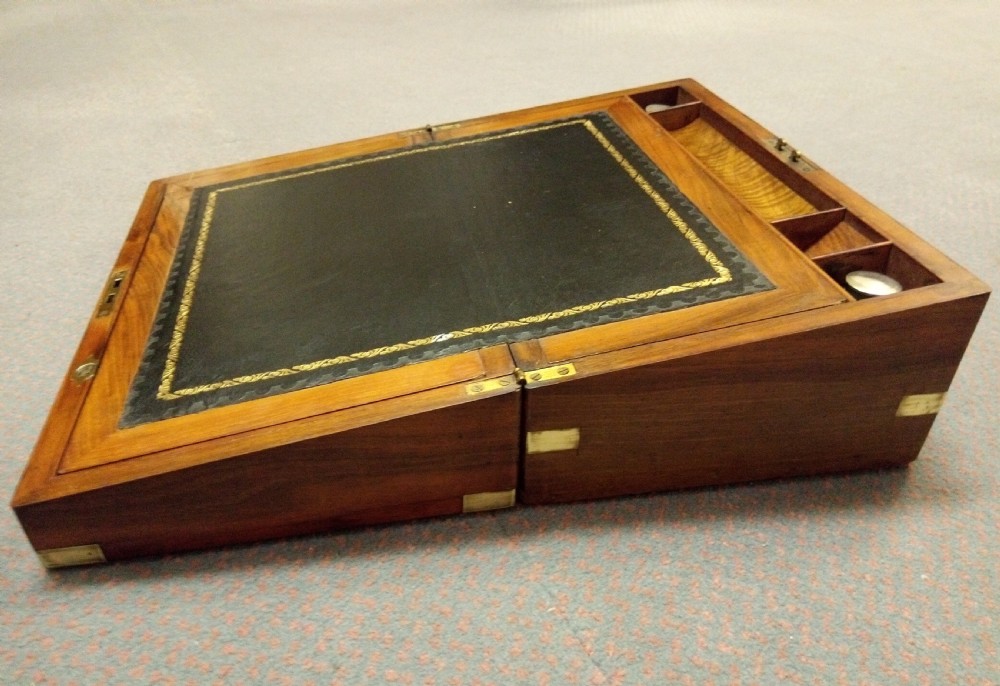 19thC Walnut writing box or slope, very clean with key. View VI