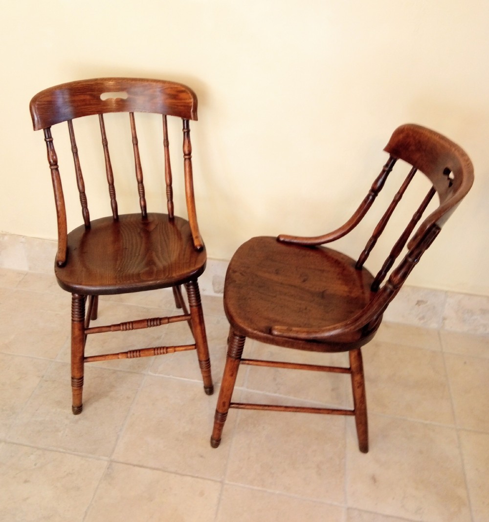 Pair Attractive and comfortable hardwood farmhouse kitchen chairs View VI