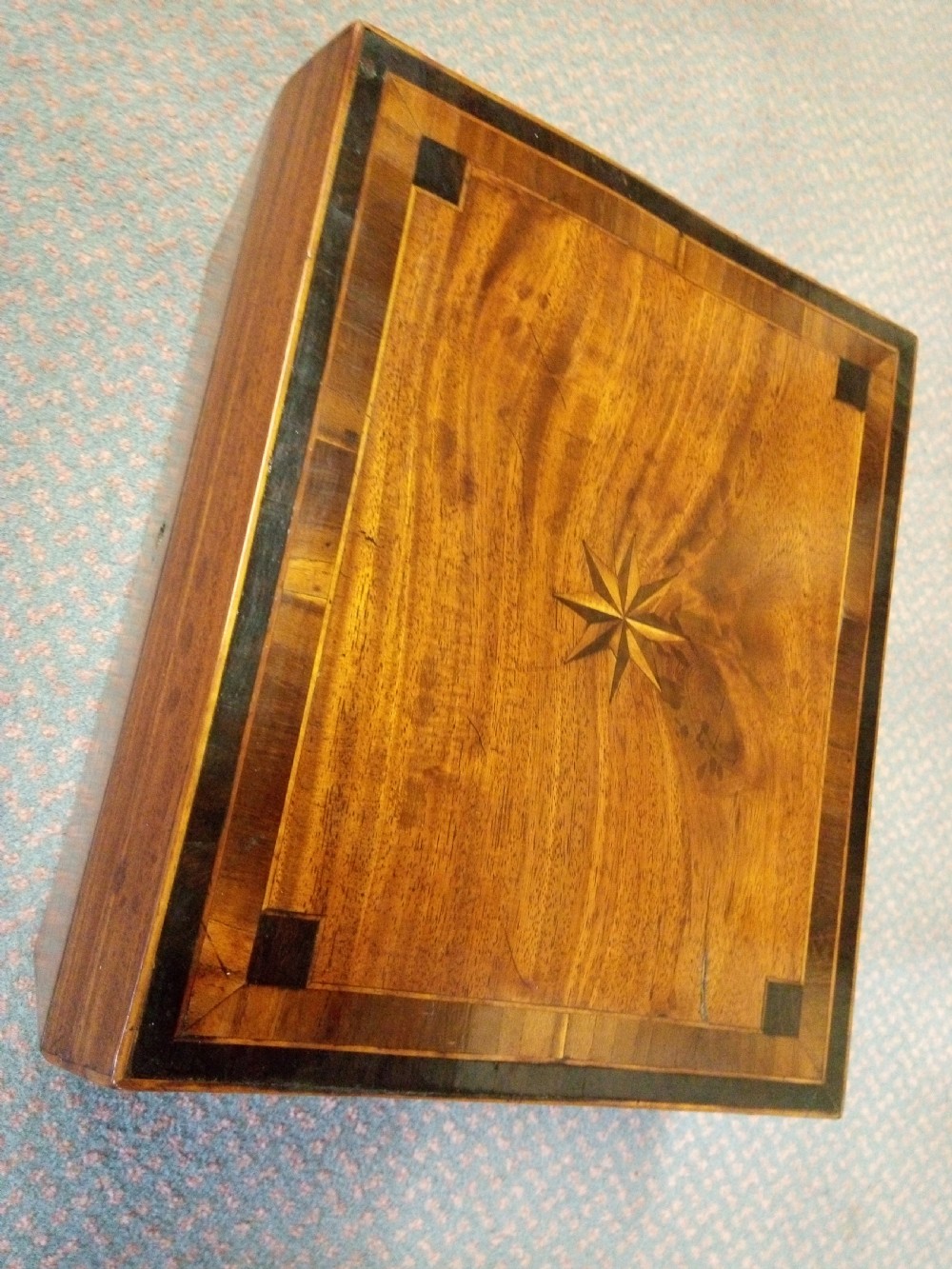 Pretty 19thC jewellery box, inlaid mahogany.  View IV