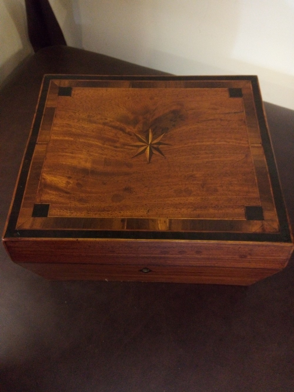 Pretty 19thC jewellery box, inlaid mahogany.  View VI