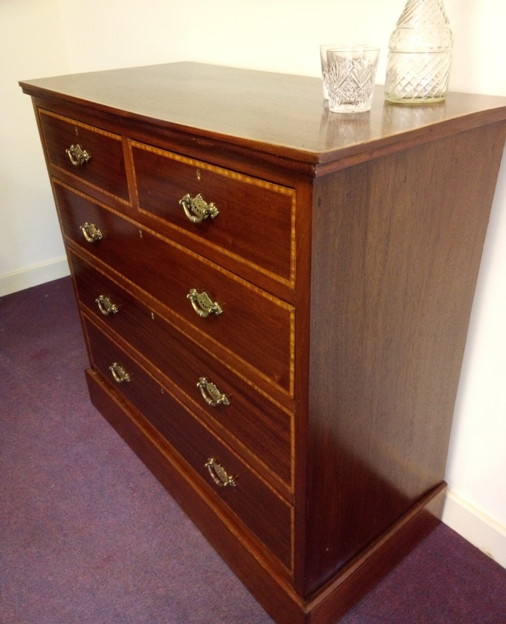 Inlaid Edwardian Mahogany two over three drawer chest.  View VII