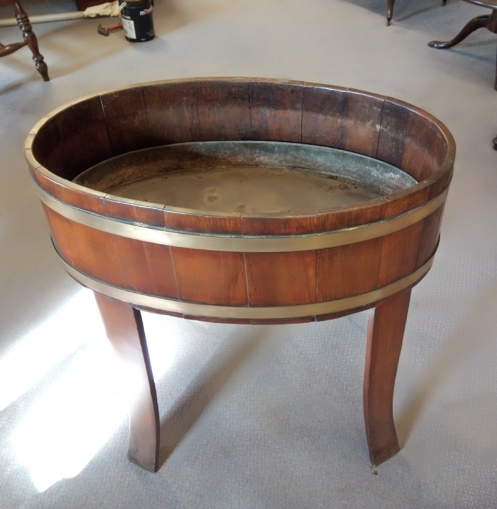 Oval Oak Planter or wine cooler View II