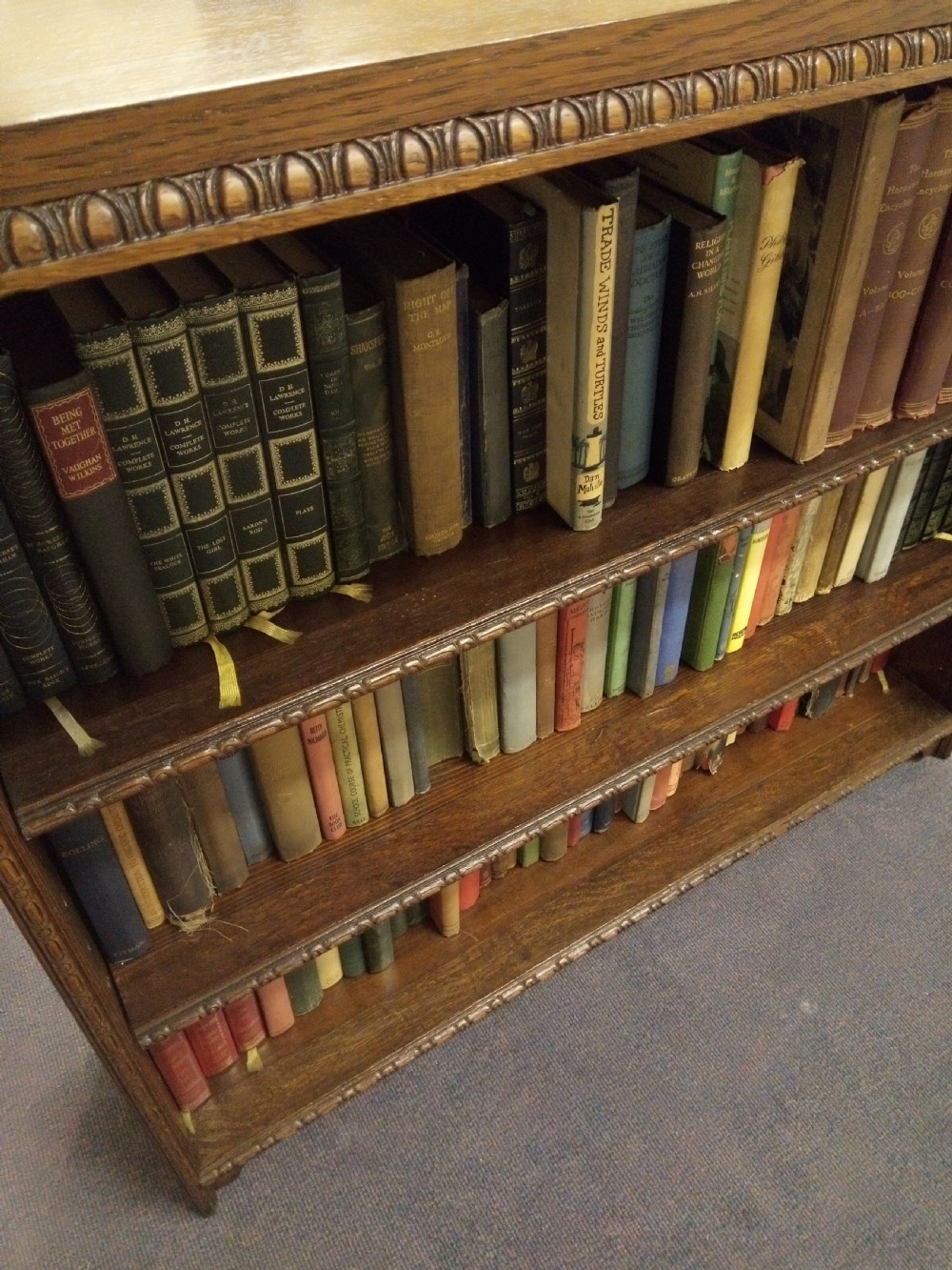 Very clean oak open fronted bookcase. View IV