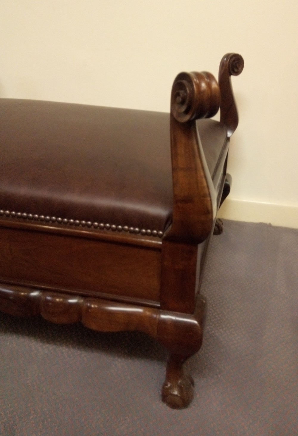 Impressive leather and mahogany stool in most unusual design.  View III