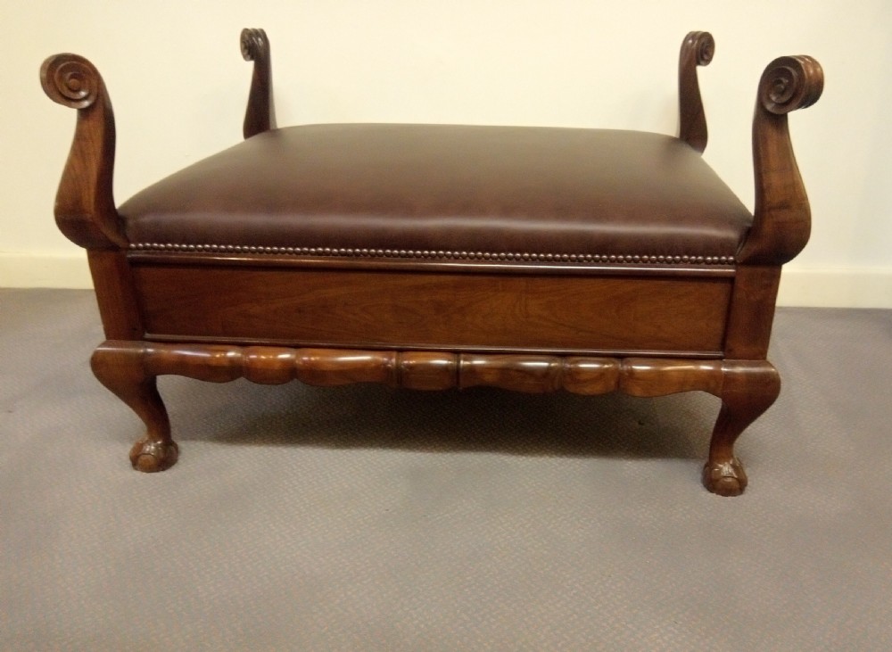 Impressive leather and mahogany stool in most unusual design.  View VII