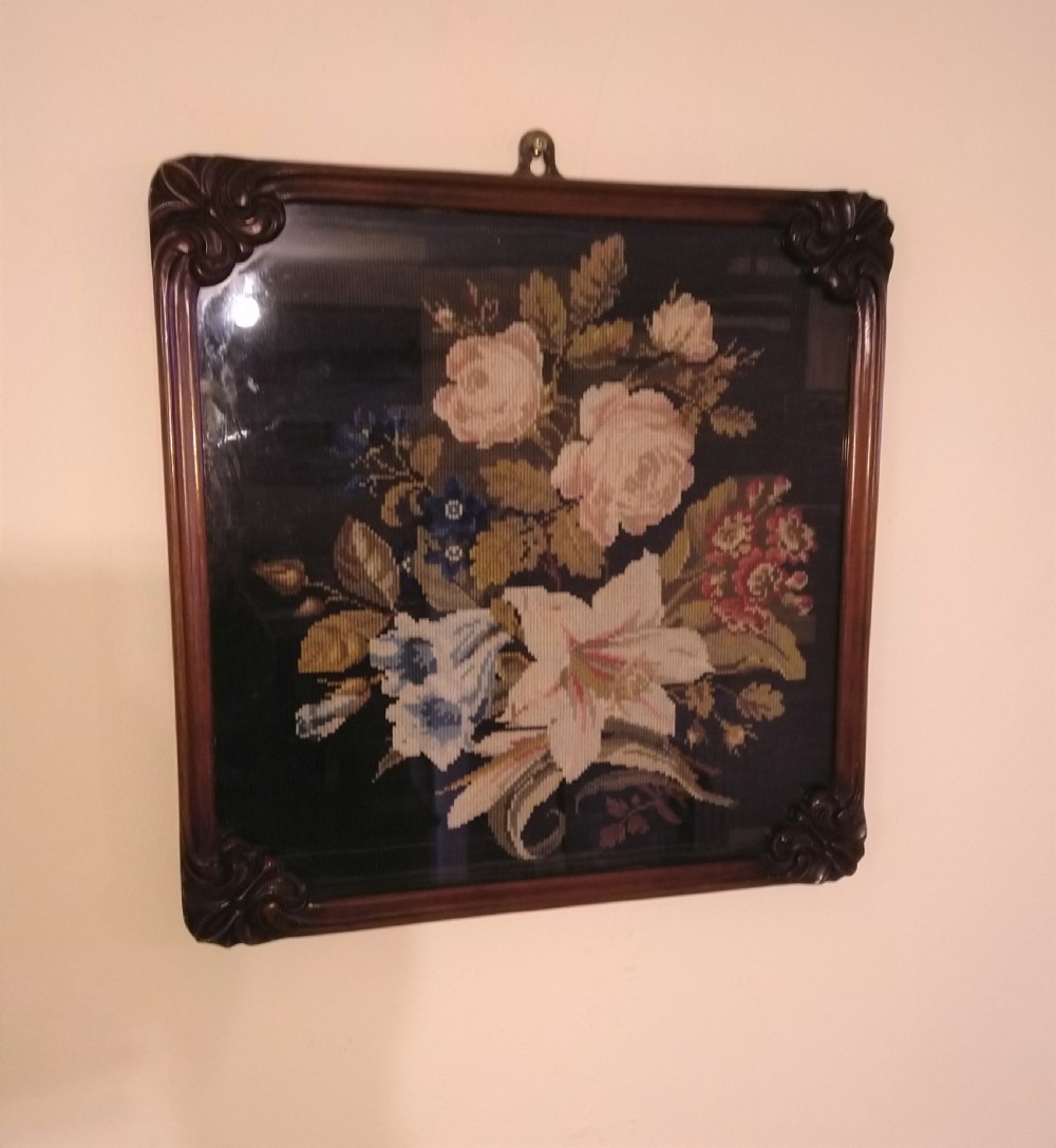 19th Century tapestry in lovely mahogany frame