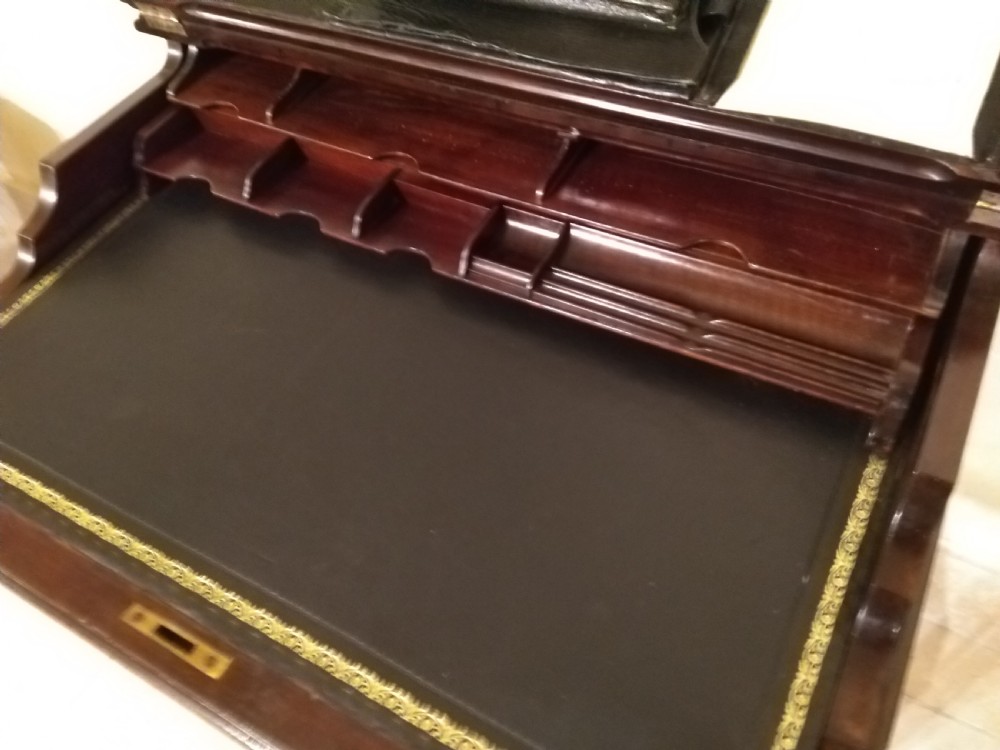 Writing Table, Early last century mahogany patented, really unusual. View II